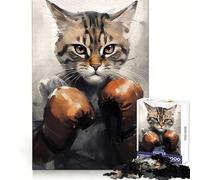 Puzzle per adulti con gatto che fa boxe con guantoni rossi, 1000 pezzi, per allenare la mente, calmare, distrarre, bordi uniformi, arte, regalo di Natale (50x75cm)
