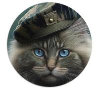 Puzzle per adulti con gatto che indossa un basco militare,1000 pezzi,puzzle rotondo da 1000 pezzi,decorazione colorata per la casa e gioco interattivo per famiglie, (67,5x67,5 cm)