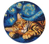Puzzle per adulti con gatto del Bengala e cielo notturno, 1000 pezzi, puzzle rotondo, attività per famiglie, rompicapo, decorazione per la casa, regalo di Natale (67,5x67,5cm)