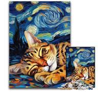 Puzzle per adulti con gatto del Bengala e cielo notturno, puzzle da 1000 pezzi difficili per adulti, regalo perfetto per le feste, opera d'arte fai da te 50x75CM/19,68x29,52 pollici