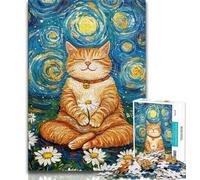 Puzzle per adulti con gatto in meditazione, 1000 pezzi, aiutano il cervello a esercitare i giocattoli avvincenti per coltivare la pazienza e l'interazione genitore-figlio, 50x75cm