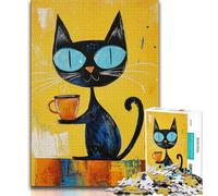 Puzzle per adulti con gatto nero arte astratta 1000 pezzi per adulti e adolescenti per ammazzare il tempo durante le vacanze e migliorare l'amore tra coppie (50x75cm)