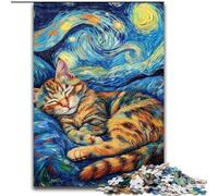 Puzzle per adulti con gatto nero che dorme nel cielo notturno, 1000 pezzi, antistress per ammazzare il tempo durante le vacanze, con poster abbinato e foglio di quiz (26x38cm)