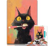 Puzzle per adulti con gatto nero che si lava i denti, 1000 pezzi, gioco stimolante, ideale come regalo per tutta la famiglia, 26x38cm