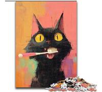 Puzzle per adulti con gatto nero che si lava i denti, 1000 pezzi, modello da assemblare, ideale come regalo per tutta la famiglia, adatto per bambini dai 14 anni in su (26x38cm)