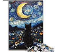 Puzzle per adulti con gatto nero e cielo notturno, 1000 pezzi, giocattoli educativi per l'apprendimento, giochi per famiglie, adatti per la decorazione della scrivania (26x38cm)