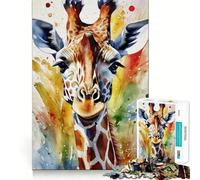 Puzzle per adulti con giraffa dipinta ad acquerello,1000 pezzi,gioco di logica,regalo,taglio di precisione,rilassante attività di gruppo al chiuso (38x52cm)