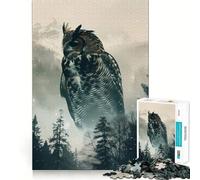Puzzle per adulti con gufo, foresta, alberi e montagna, 1000 pezzi, per ricordare, migliorare, momento di pace, taglio preciso, lista dei desideri di Babbo Natale (38x26cm)