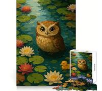 Puzzle per adulti con gufo nello stagno delle ninfee e anatroccolo, 1000 pezzi, per rafforzare la memoria, passatempo domestico, bordi puliti, regalo elegante (50x75cm)