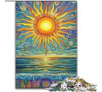 Puzzle per adulti con il sole che sorge sull'oceano, giochi educativi fai da te con poster abbinato e foglio di quiz per bambini dai 14 anni in su (26x38cm)