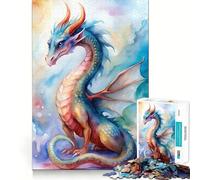 Puzzle per adulti con illustrazione di drago ad acquerello,1000 pezzi,gioco di logica,regalo,taglio di precisione,rilassante attività di gruppo al chiuso (38x52cm)