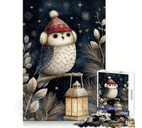 Puzzle per adulti con illustrazione di gufo invernale e lanterna, 1000 pezzi, per il benessere mentale, attività rilassante, bordi netti, regalo speciale (38x52cm)