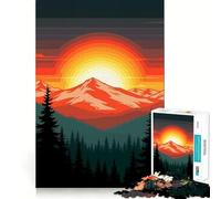 Puzzle per adulti con illustrazione di paesaggio montano al tramonto e forestale, 1000 pezzi, gioco di logica stimolante, rilassante, con bordi trasparenti, regalo artistico (38x52cm)