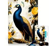 Puzzle per adulti con illustrazione di pavone e fiori gialli, 1000 pezzi, gioco di logica, rilassante e divertente, con bordi lisci, regalo speciale (50x75cm)