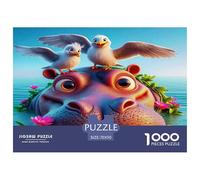 Puzzle per adulti con ippopotamo: ippopotamo con uccelli sulla testa, stimolante e stimolante per la decompressione, 70x50 cm/1000 pezzi