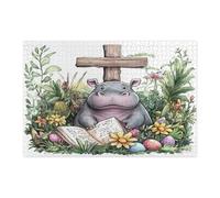 Puzzle per adulti con ippopotamo primaverile, pasquale, animali selvatici, 1000 pezzi, divertenti puzzle in legno con animali selvatici, decorazione stampata per intrattenimento creativo