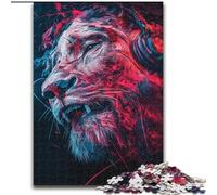 Puzzle per adulti con leone che indossa le cuffie, 1000 pezzi, modello da assemblare, ideale come regalo per tutta la famiglia, adatto per bambini di età compresa tra 14 e 50 anni (50x75cm)