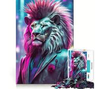 Puzzle per adulti con leone punk rock al neon, 1000 pezzi, gioco stimolante per la mente, momento di relax, taglio di qualità, regalo prezioso (38x52cm)