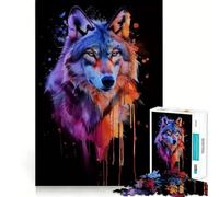 Puzzle per adulti con lupo ad acquerello,1000 pezzi,gioco cognitivo a incastro preciso,senza spazi vuoti,attività rilassante per la pausa mentale (50x75cm)