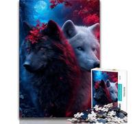 Puzzle per adulti con lupo bianco e nero, per adolescenti, antistress, per trascorrere il tempo libero e per l'interazione genitore-figlio (dimensioni 75x50cm)