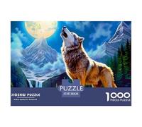 Puzzle per adulti con lupo per la decompressione: il lupo ulula sulla scogliera di Moon Educational Game Challenge 1000 pezzi 38x26 cm/1000 pezzi