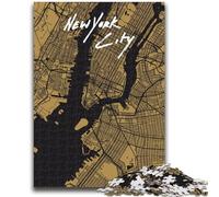 Puzzle per adulti con mappa dorata di New York City, 1000 pezzi, gioco stimolante e gioco educativo per famiglie, per compleanni e Natale, 1000 pezzi (50x75cm)
