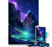 Puzzle per adulti con montagna e lago luminosi e mistici, 1000 pezzi, gioco rilassante, design e assemblaggio, (38x26cm)