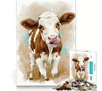 Puzzle per adulti con mucca ad acquerello che si lecca il naso,1000 pezzi,gioco di memoria per allenare la mente,taglio laser per un incastro perfetto, alleviare lo stress (50x75cm)
