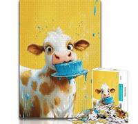 Puzzle per adulti con mucca che mangia torta, 1000 pezzi, gioco per famiglie, antistress, sfida difficile, regali di Babbo Natale segreto, 38x26cm