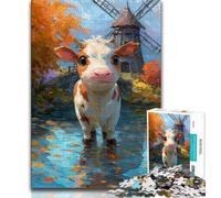 Puzzle per adulti con mucca dipinta a olio 1000 pezzi giochi di attività stimolanti per famiglie giocattolo fai da te per decorazioni murali per la casa regali 26x38cm