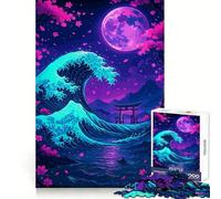 Puzzle per adulti con onda al neon e cancello torii, 1000 pezzi, gioco di logica, relax e divertimento, bordi netti, pezzo da collezione (50x75cm)