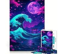 Puzzle per adulti con onda al neon e cancello torii, 1000 pezzi, gioco di logica, relax e divertimento, bordi netti, pezzo da collezione (50x75cm)
