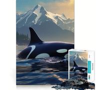 Puzzle per adulti con orca, balena, mare e montagna, 1000 pezzi, ricordo, miglioramento, tempo di pace, taglio preciso, lista dei desideri di Babbo Natale (38x52cm)