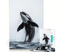 Puzzle per adulti con orca che salta fuori dall'acqua, 1000 pezzi, per rafforzare la memoria e il legame familiare, con bordi netti, ideale come regalo di compleanno (38x52cm)