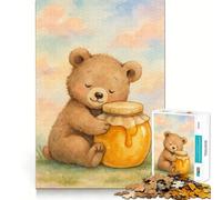 Puzzle per adulti con orsetto ad acquerello che abbraccia un barattolo di miele,1000 pezzi,gioco di logica,regalo,taglio di precisione,attività rilassante di gruppo al chiuso (50x75cm)