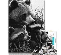 Puzzle per adulti con orso bruno e procione, 1000 pezzi, aiutano il cervello a esercitare i giocattoli avvincenti per coltivare la pazienza e l'interazione genitore-figlio, 38x26cm