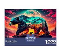 Puzzle per adulti con orso bruno: gioco educativo con cucciolo di orso e paesaggio decompresso per adulti, adolescenti e decorazioni per la casa, 38x26 cm/1000 pezzi