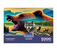 Puzzle per adulti con orso bruno per la casa: gioco educativo con orso, lupo e fiume, decompressione e decorazione murale 52x38 cm/1000 pezzi