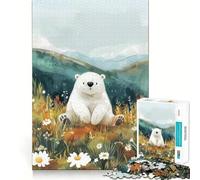 Puzzle per adulti con orso polare in un prato, 1000 pezzi, rompicapo, rilassante, con schema di montaggio, ideale come regalo di Babbo Natale (38x26cm)