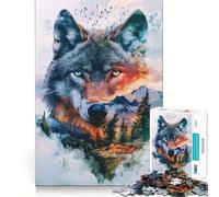 Puzzle per adulti con paesaggio a doppia esposizione e lupo,1000 pezzi,gioco stimolante per la mente,taglio laser di alta qualità,attività rilassante di gruppo al chiuso (38x26cm)