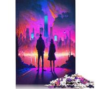 Puzzle per adulti con paesaggio cyberpunk di strada, 520 pezzi, in legno riciclato al 100%, per ragazzi e ragazze, 520 pezzi (52x38 cm)