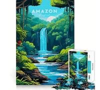 Puzzle per adulti con paesaggio della foresta pluviale amazzonica e cascata,1000 pezzi,gioco cognitivo a incastro preciso,senza spazi vuoti,attività rilassante per la pausa mentale (38x26cm)