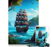 Puzzle per adulti con paesaggio di nave pirata, 1000 pezzi, rompicapo, rilassante, con schema di montaggio, ideale come regalo di Babbo Natale (38x26cm)