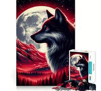 Puzzle per adulti con paesaggio,luna e lupo rosso,1000 pezzi,gioco di memoria,taglio di alta precisione,attività creativa per momenti di tranquillità ed esercizio mentale a casa (50x75cm)