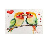 Puzzle per adulti con pappagalli e uccelli, 1000 pezzi, puzzle decorativi ad acquerello carini per San Valentino, decorazioni a forma di cuore per intrattenimento in famiglia, regalo per feste