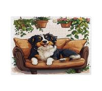 Puzzle per adulti con pastore australiano primaverile, 500 pezzi, divertenti puzzle in legno stampati con piante in vaso, decorazioni per divano e animali domestici, per feste di intrattenimento