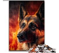 Puzzle per adulti con pastore tedesco in fiamme, dimensioni 50x75cm. Perfetti per decorazioni per la casa, compleanni, feste e regali.