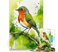 Puzzle per adulti con pettirosso ad acquerello su un ramo,1000 pezzi,gioco stimolante per la mente,dimensioni uniformi,pezzi precisi,ideale da portare in viaggio,regalo perfetto per allenare la mente