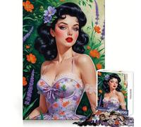 Puzzle per adulti con pin-up mora in abito floreale, 1000 pezzi, allenamento della memoria, fuga serena, taglio impeccabile, regalo di compleanno (50x75cm)