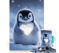 Puzzle per adulti con pinguino che tiene un cuore, 1000 pezzi, gioco per l'esercizio mentale, rilassante, da assemblare, (50x75cm)